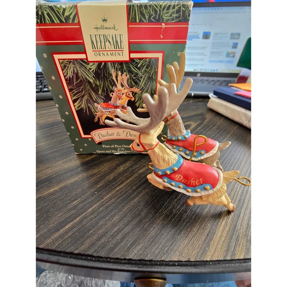 Hallmark Keepsake Ornament Dasher& Dancer Santa and His Reindeer Collection 1992